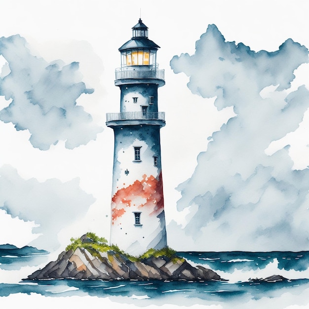 farol no mar ilustração de aquarela