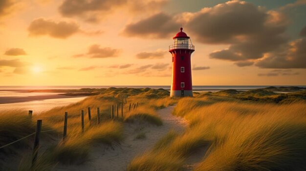 Farol vermelho localizado na ilha de Sylt