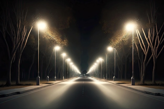 Farola iluminada por la noche a última hora de la tarde