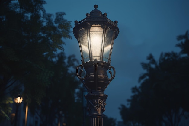 Una farola con la luz encendida