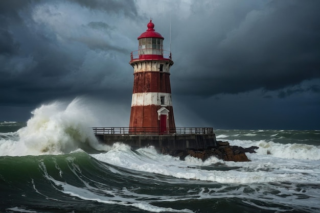 Faros que soportan mares tormentosos al anochecer