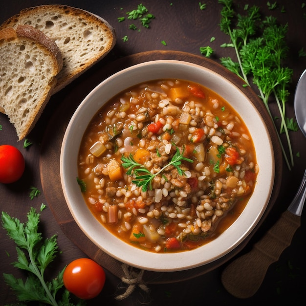 Farro-Suppe ein traditionelles Gericht aus Lazio Eine herzhafte und dicke Suppe aus Speltgemüse Herzhafte Trostmahlzeit italienischer Winterwarmer