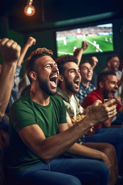 Foto fãs assistindo a uma partida de futebol em um bar