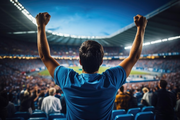 Fãs de esportes aplaudem e celebram um torneio vencedor no estádio