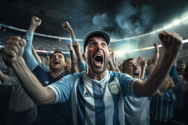 Fãs de futebol da Argentina animando sua equipe durante um jogo no estádio ai gerado