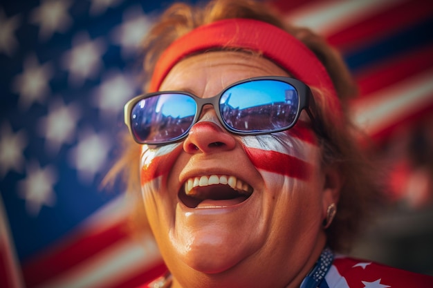 Fãs de futebol feminino americano em um estádio da Copa do Mundo apoiando a equipe nacional