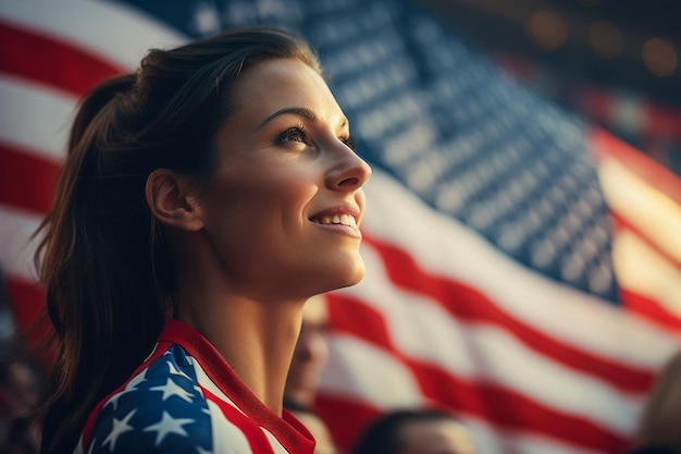 Fãs de futebol feminino americano em um estádio da Copa do Mundo apoiando a equipe nacional