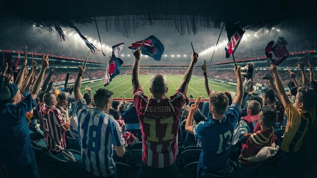 Fãs de futebol no estádio por trás