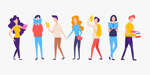 Fãs de literatura Conjunto de leitores de amantes de livros fãs de literatura moderna Fãs de literatura e estudantes Coleção de pessoas lendo ou estudantes estudando e se preparando para o exame