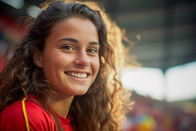 Fãs espanholas de futebol em um estádio da Copa do Mundo comemorando a vitória da seleção espanhola