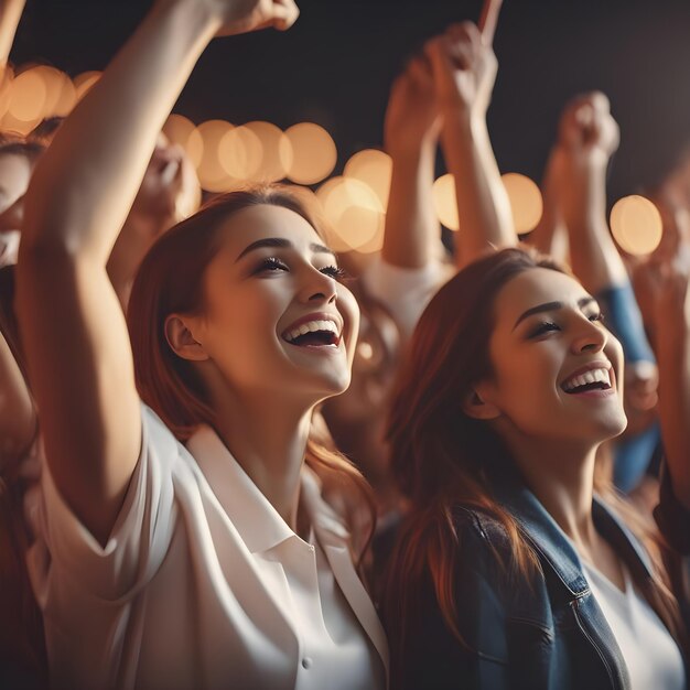 Foto fãs felizes a desfrutar.