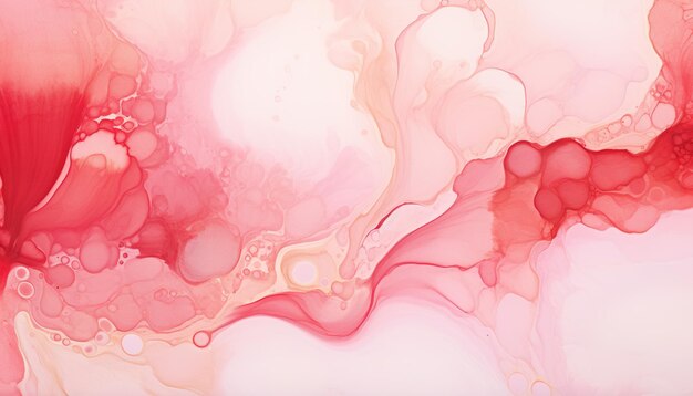 fascinante flujo de tinta líquida abstracta remolinos patrón de fondo rojo rosa y naranja AI