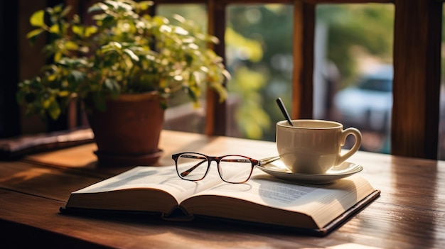 Una fascinante fotografía de un libro abierto sobre una mesa de madera