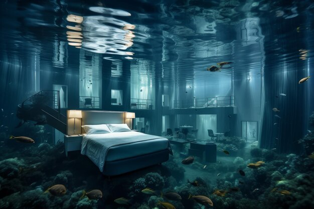 Foto fascinante hotel bajo el agua edificio generate ai