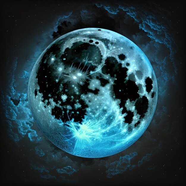 Foto fascinante luna azul o panorama planetario en el espacio ultraterrestre