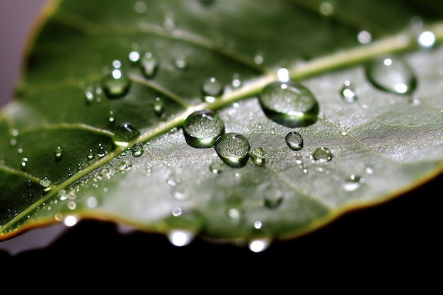 Un fascinante primer plano revela la encantadora belleza de una sola hoja adornada con el rocío de la mañana.