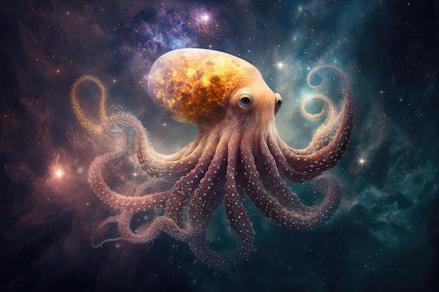 Fascinante pulpo fantástica medusa en el espacio con tentáculos extendidos creados con ai generativo