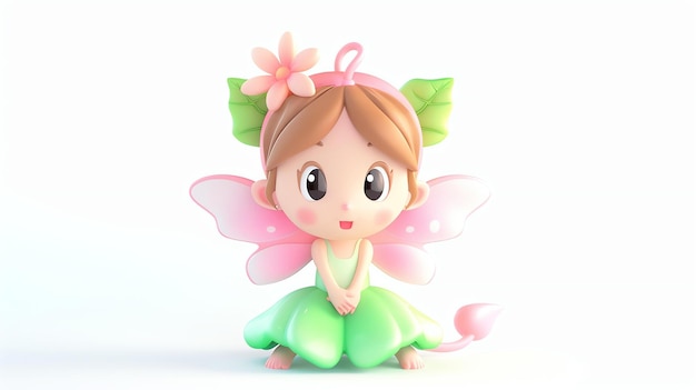 Una fascinante representación en 3D de una adorable ninfa en un fondo blanco sereno esta encantadora criatura captura la imaginación con sus deliciosas características y encanto caprichoso perfecto para