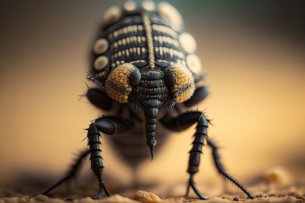 Una fascinante toma macro de las patas espinosas de un insecto agarrando los pétalos de una flor blanca rodeada por un hermoso fondo borroso y colorido Generado por IA