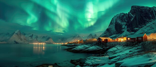 Las fascinantes luces del norte iluminan Hamnoy, Noruega.