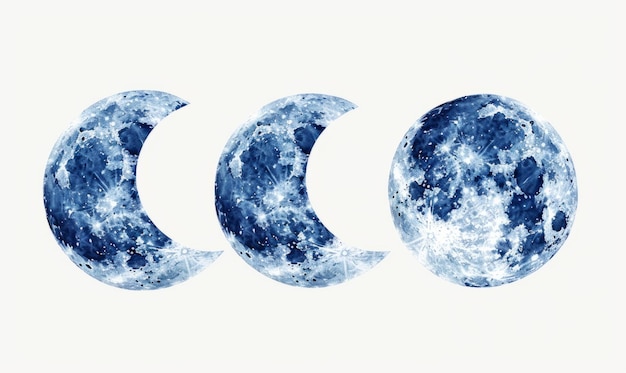 Fases da lua isoladas em fundo branco ilustração desenhada à mão em aquarela