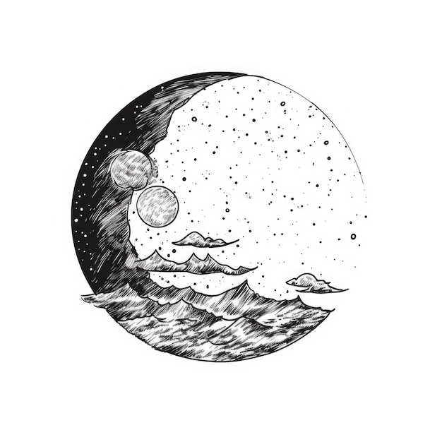 Fases de la luna en un dibujo de línea continua