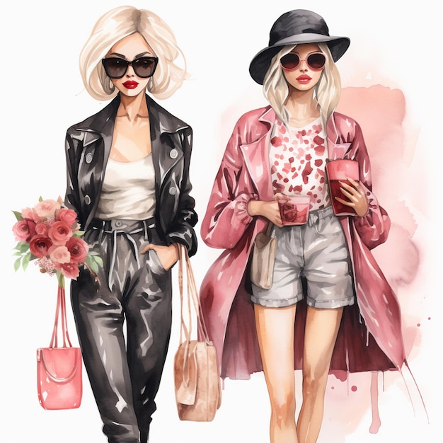 Fashion für Mädchen Aquarell Clipart