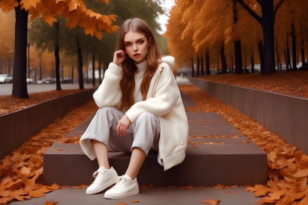 Fashion Sheegirl trägt einen gemütlichen Herbstlook der Generation AI