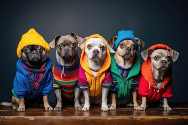 Foto fashionable pooch posse cães elegantes se apresentam em um estúdio chique