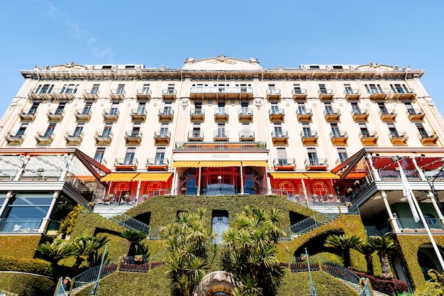 Fassade des luxuriösen Grand Hotels in der Stadt Tremezzo Comer See Italien