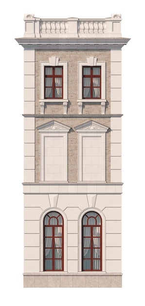 Fassade eines zweistöckigen klassischen Hauses. 3D-Rendering