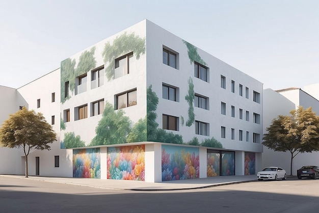 Fassaden-Mural-Mockup-Design auf sauberem weißen Hintergrund