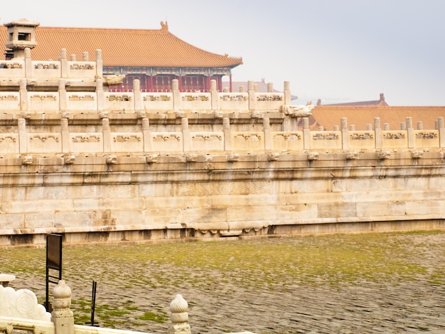 Fassaden- und Dachdetails, Verbotene Stadt in Peking. Kaiserpalast in China.