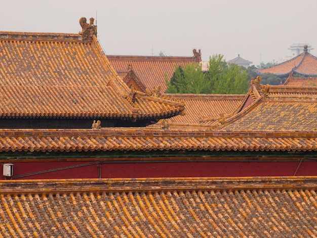 Fassaden- und Dachdetails, Verbotene Stadt in Peking. Kaiserpalast in China.