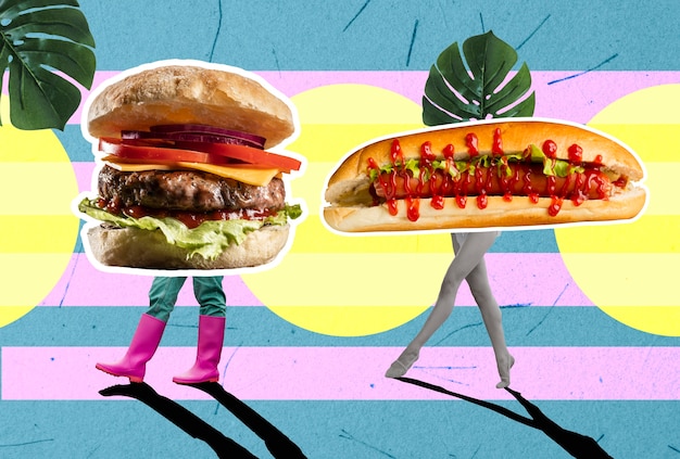 Fast-Food-Burger, bunte Collage