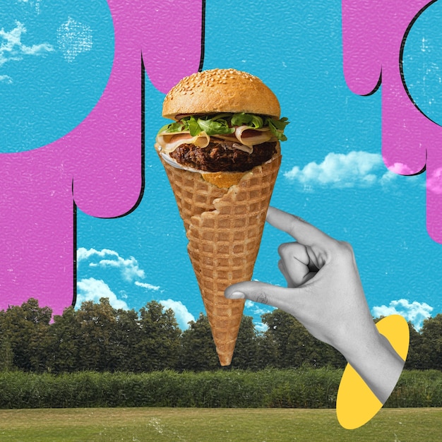 Fast-Food-Burger, bunte Collage