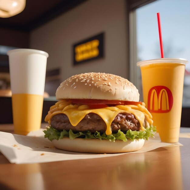 Foto fast-food-burger-frites und getränke