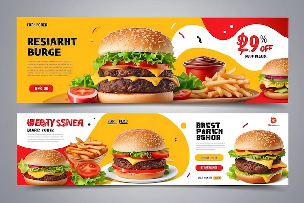 Fast-Food-Business-Promotion-Web-Banner-Vorlage-Design für einen gesunden Burger in einem Restaurant