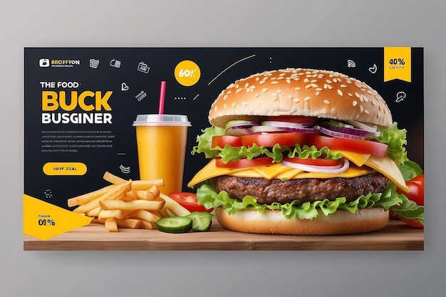 Fast-Food-Business-Promotion-Web-Banner-Vorlage-Design für einen gesunden Burger in einem Restaurant