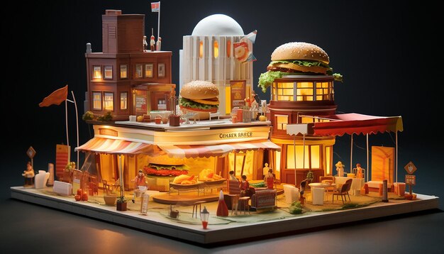 Foto fast food em miniatura 3d