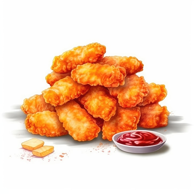 Fast Food frittierte Chicken Nuggets auf weißem Hintergrund Illustration Generative KI