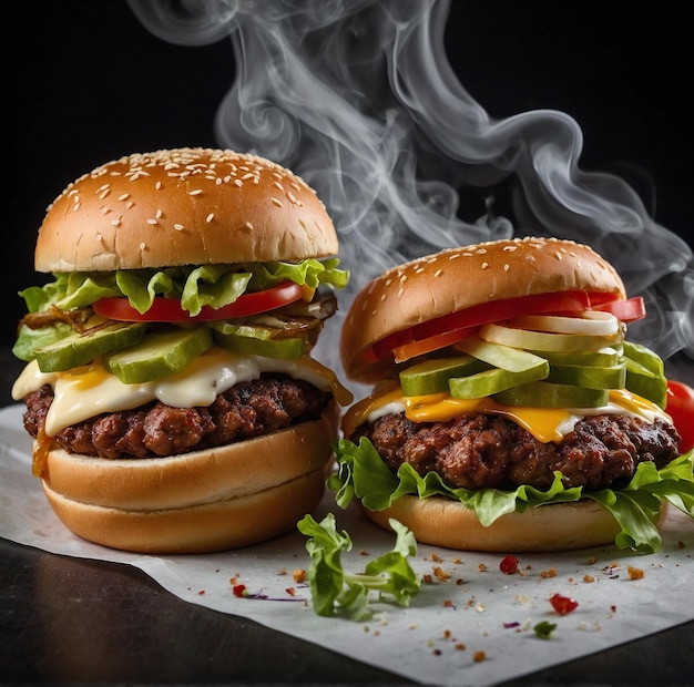 Fast-Food-Hotburger kommen aus dem Rauch