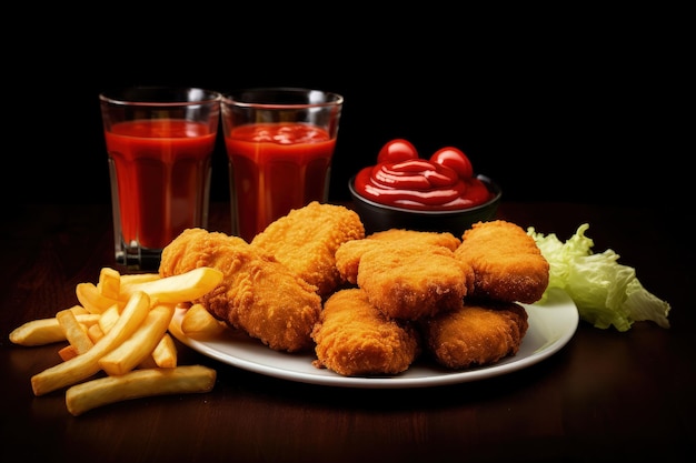 Fast-Food-Kombination mit Chicken-Nuggets-Pommes und Cola