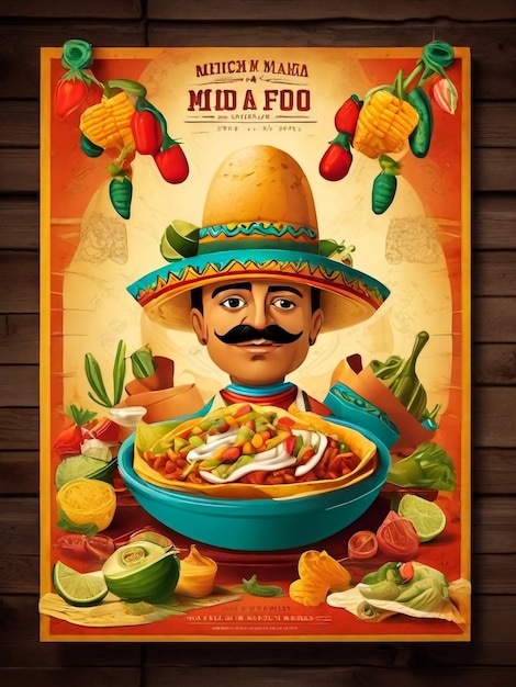 Fast Food Mexican Burritos Poster Ilustração de um cartaz de design vintage e grunge com texturas com apetitosos burritos mexicanos para lanche de fast food e menu de comida para levar