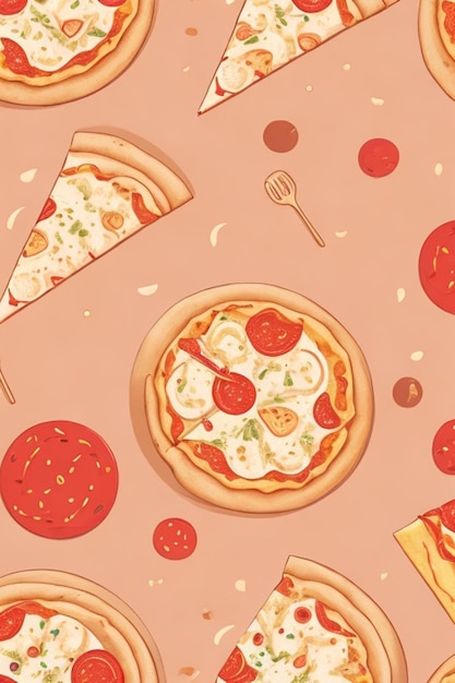 Fast-Food-Muster Pizza Grafik flache Farben zarte Palette professionell