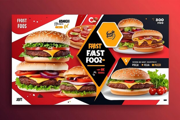 Foto fast-food-restaurant-business-marketing social-media-banner-post-vorlage mit abstraktem hintergrund