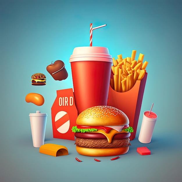 Fast-Food-Symbol 3D-Renderobjekt Illustration Illustration
