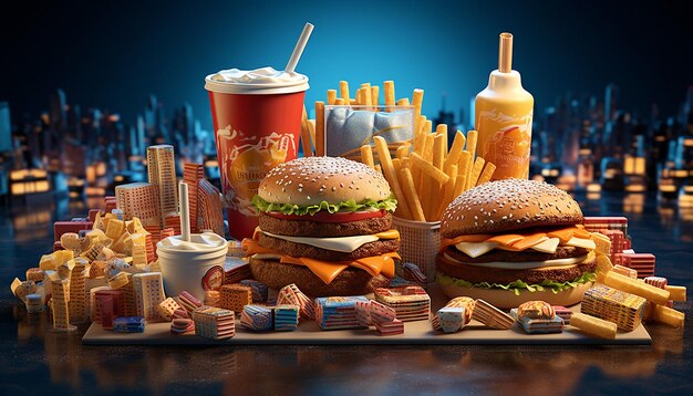 Foto fastfood 3d-miniatur