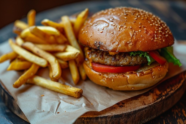 Fastfood-Kultur mit Hamburger und Pommes