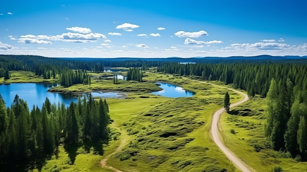 Faszinante Drohnenfotografie faszinierende Luftansicht auf die ruhige Landschaft Finnlands mit Wäldern